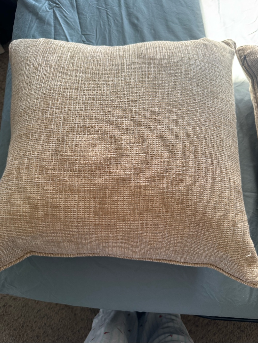 Ethan Allen Custom Throw Pillows Beige Textured Fabric, Set of Two Square - Picture 3 of 8